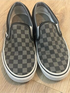 Vans Slip-On Checkerboard Sneakers in Black and Gray